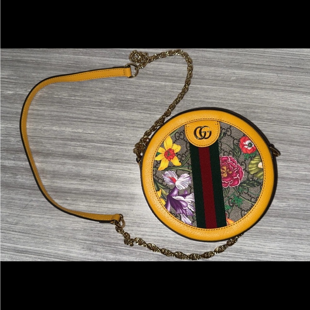 Gucci Floral Ophidia Yellow Round Crossbody Bag